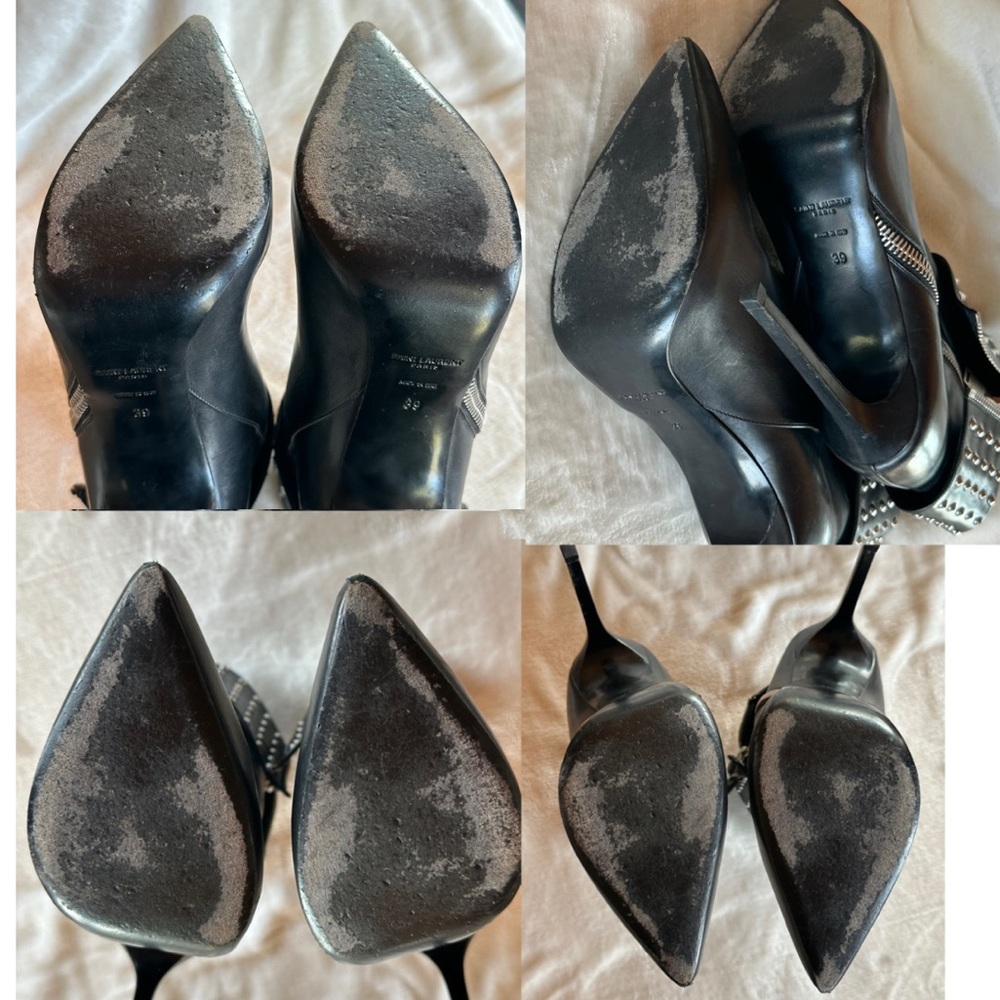 YSL Saint Laurent Black Studded Heeled Boots Size 39 European 4.75 inch Luxury - Picture 16 of 17